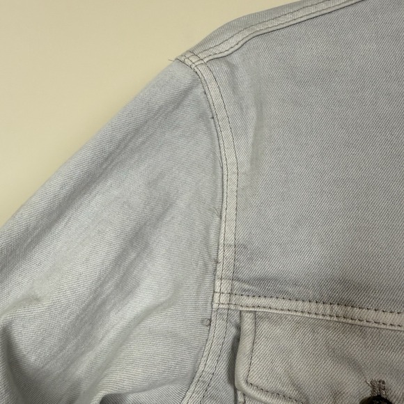 Free People Denim Field Jacket Women's Small Large Ecru Grey Raw Hem Boho Safari - Picture 7 of 13